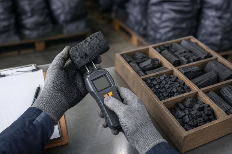 Moisture meter test on export charcoal sample